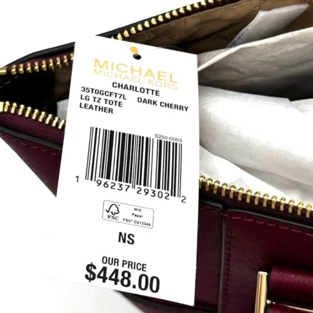 MICHAEL KORS CHARLOTTE LARGE TOP ZIP TOTE DARK CHERRY